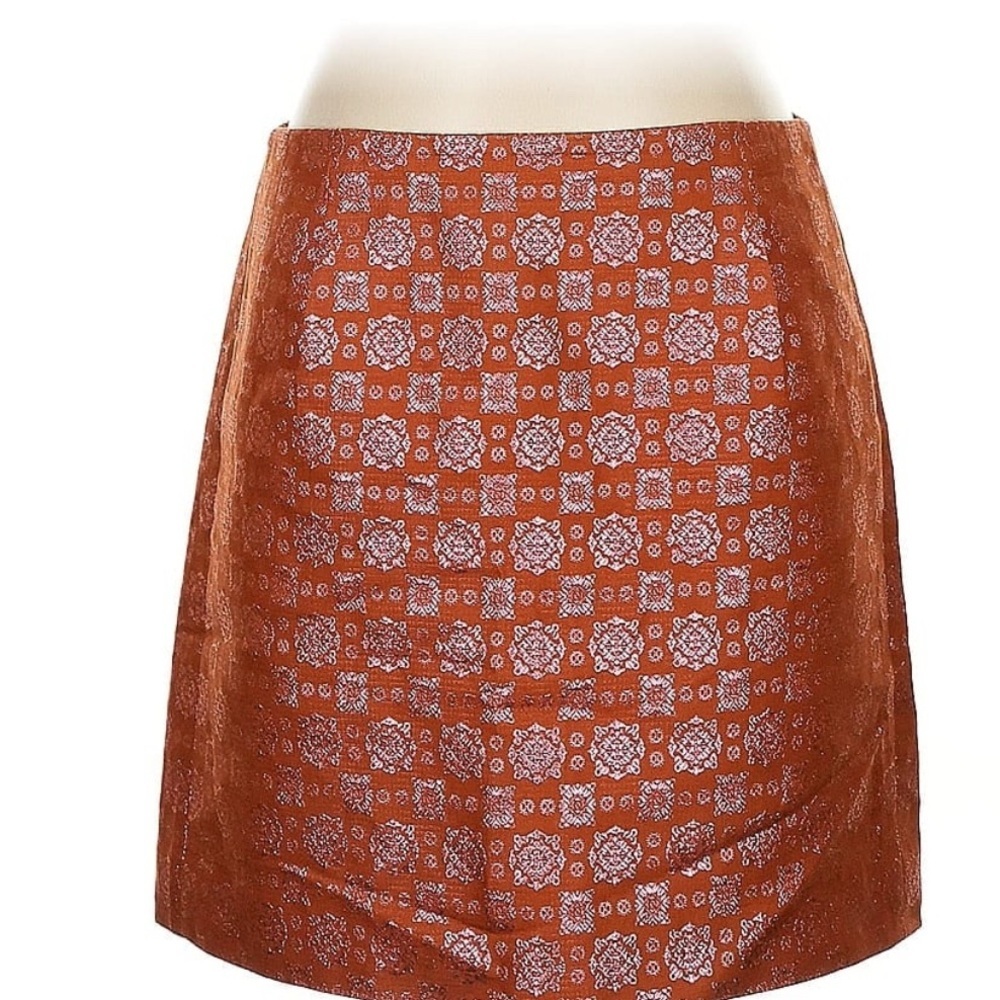J. Crew Orange and Silver Patterned A-Line Skirt